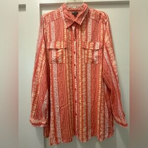 ⭐️NWT New Directions Orange and White Striped Button-Up Shirt Size L